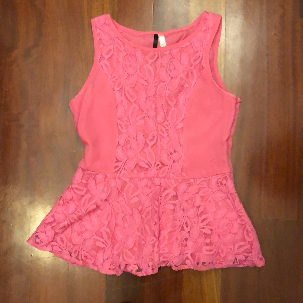 Pink Lace Peplum Top